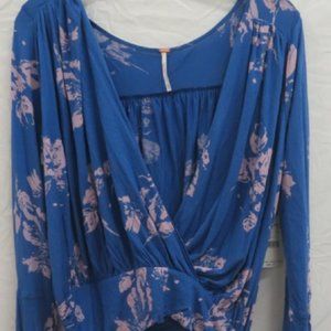 NWT Women's Free People Blue Floral Blouse -Size S